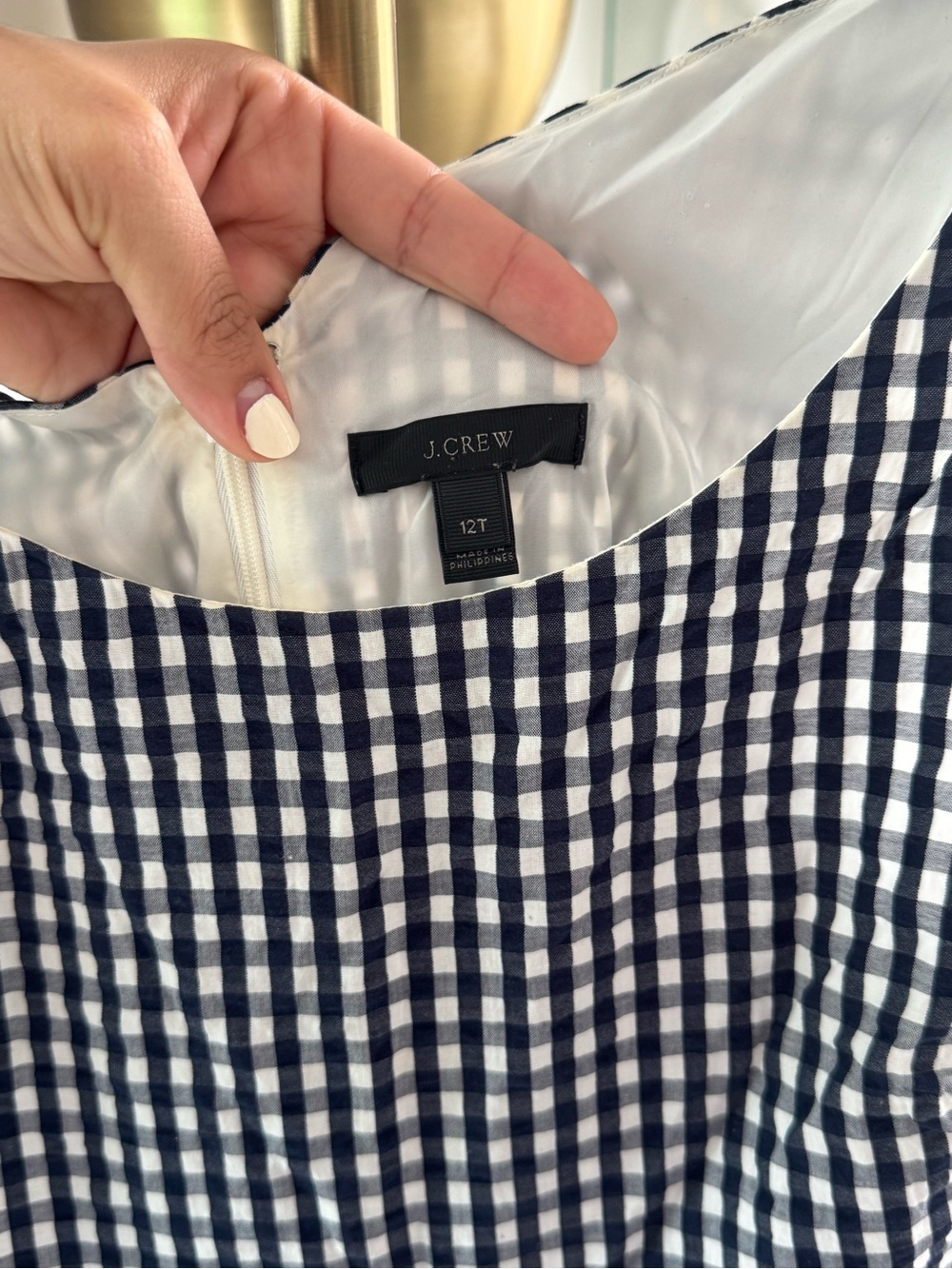 J. Crew Blue and White Gingham Midi Dress with Fluted Hem | 12T - Picture 2 of 9